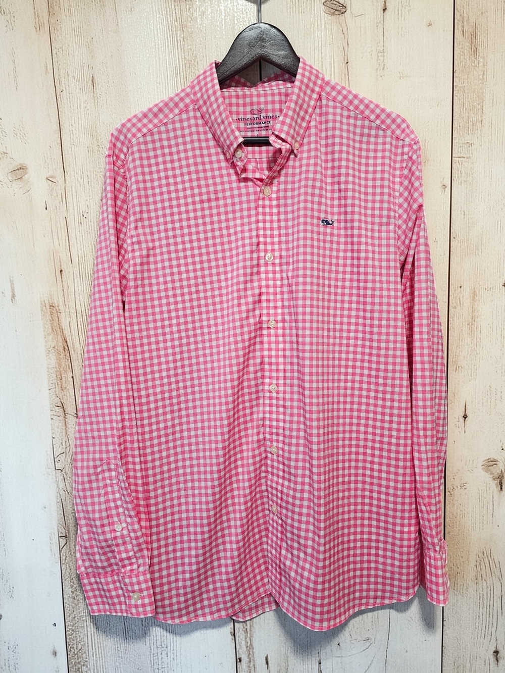 Vineyard Vines Performance Whale Shirt Mens Large Pink Gingham Button Down